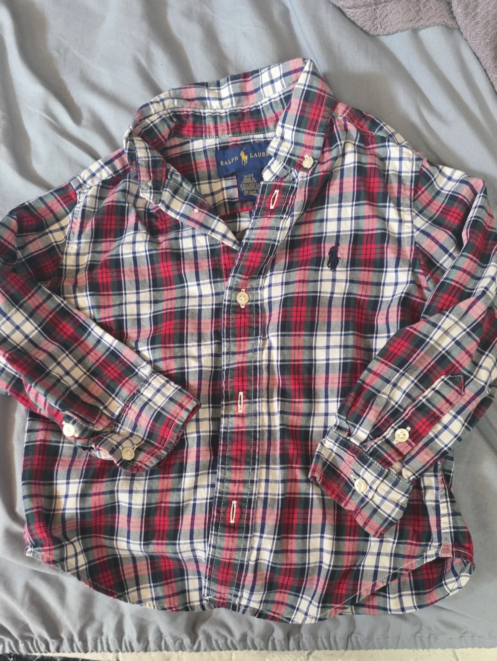 Ralph Lauren Red, Navy & White Plaid Button-Down Shirt